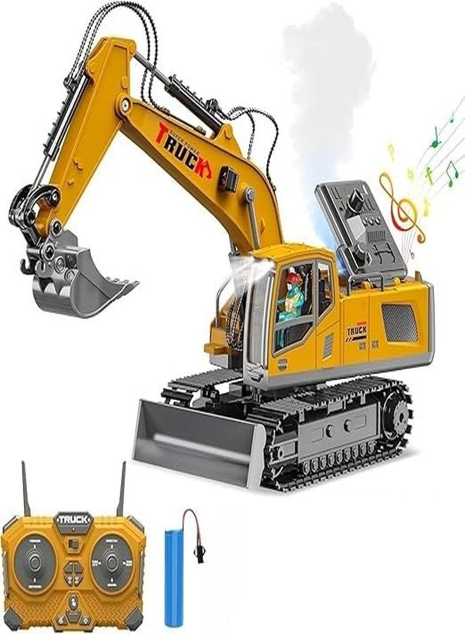 KIDINGTON Control Excavator Toy, 1/43 Scale 2.4Ghz RC Construction Vehicles with Smoke, Sound & Lights & 680° Rotation, 13 Channel Construction Tractor RC Truck Toy for Kids - Image 1